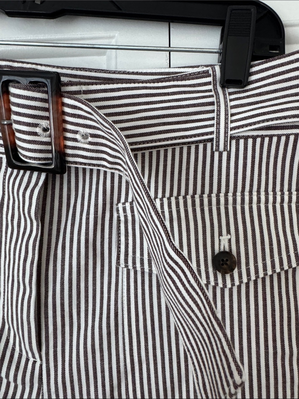 LOFT High-Waist Wide Leg Striped Pants with Belt - Black & White - Picture 2 of 4